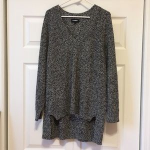 Express Marled Oversized Deep V-Neck Tunic Sweater